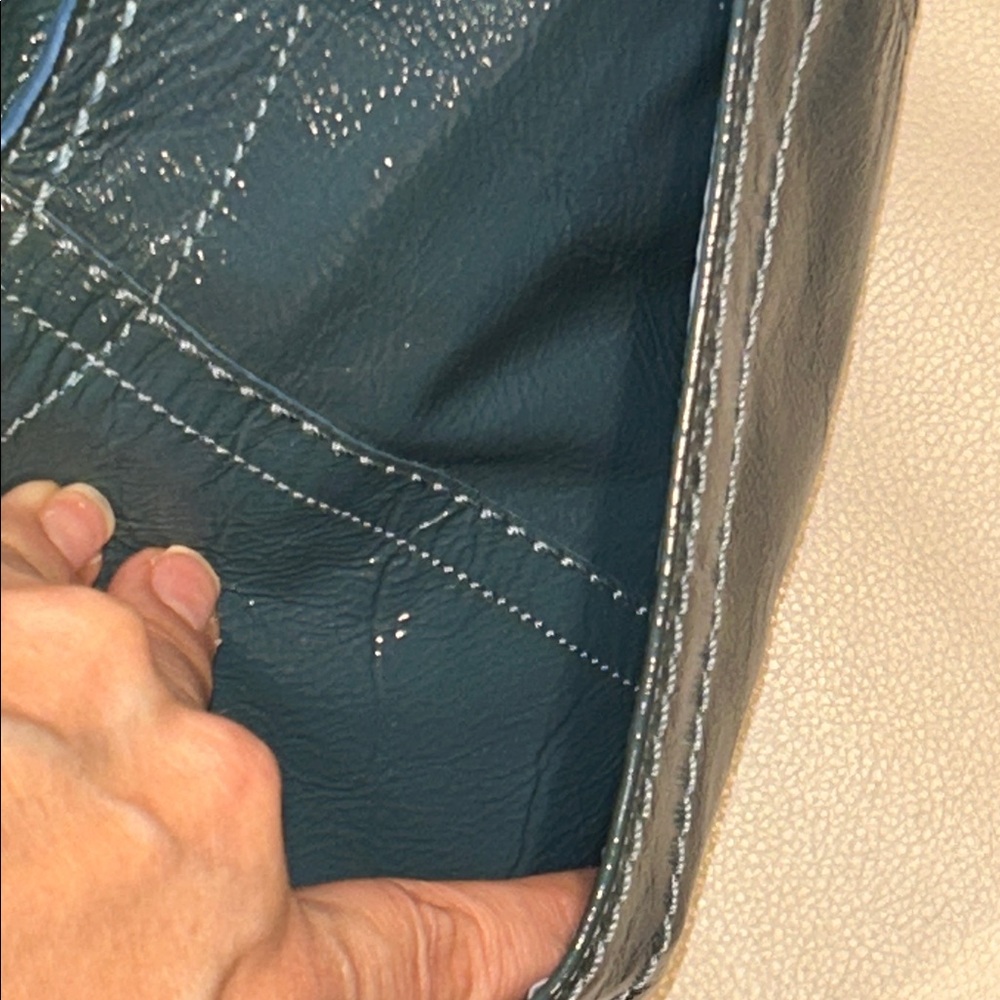 Coach Bleeker Teal Italian Cracked Leather Tote - Picture 14 of 17